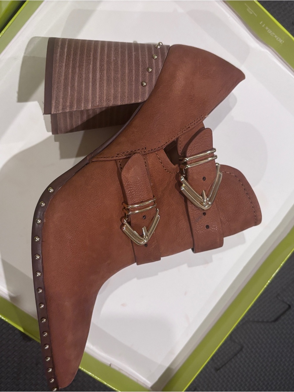 Gianni Bini Cognac Brown Buckled Ankle Boot with Stud Accents